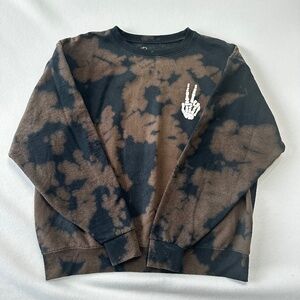 Bowery Supply Women’s Brown Black Tie Dye Peace Out Skeleton Hand Sweatshirt L